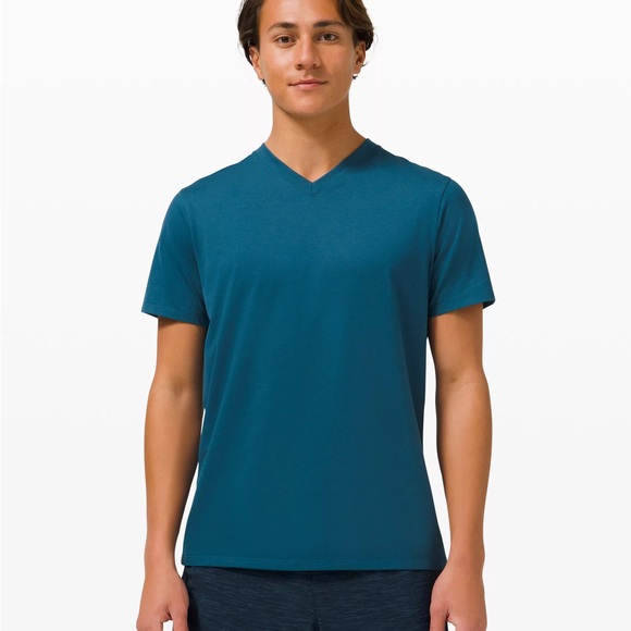 Lululemon The Fundamental V-neck T-shirt Teal Blue Mens Size S - Picture 1 of 5